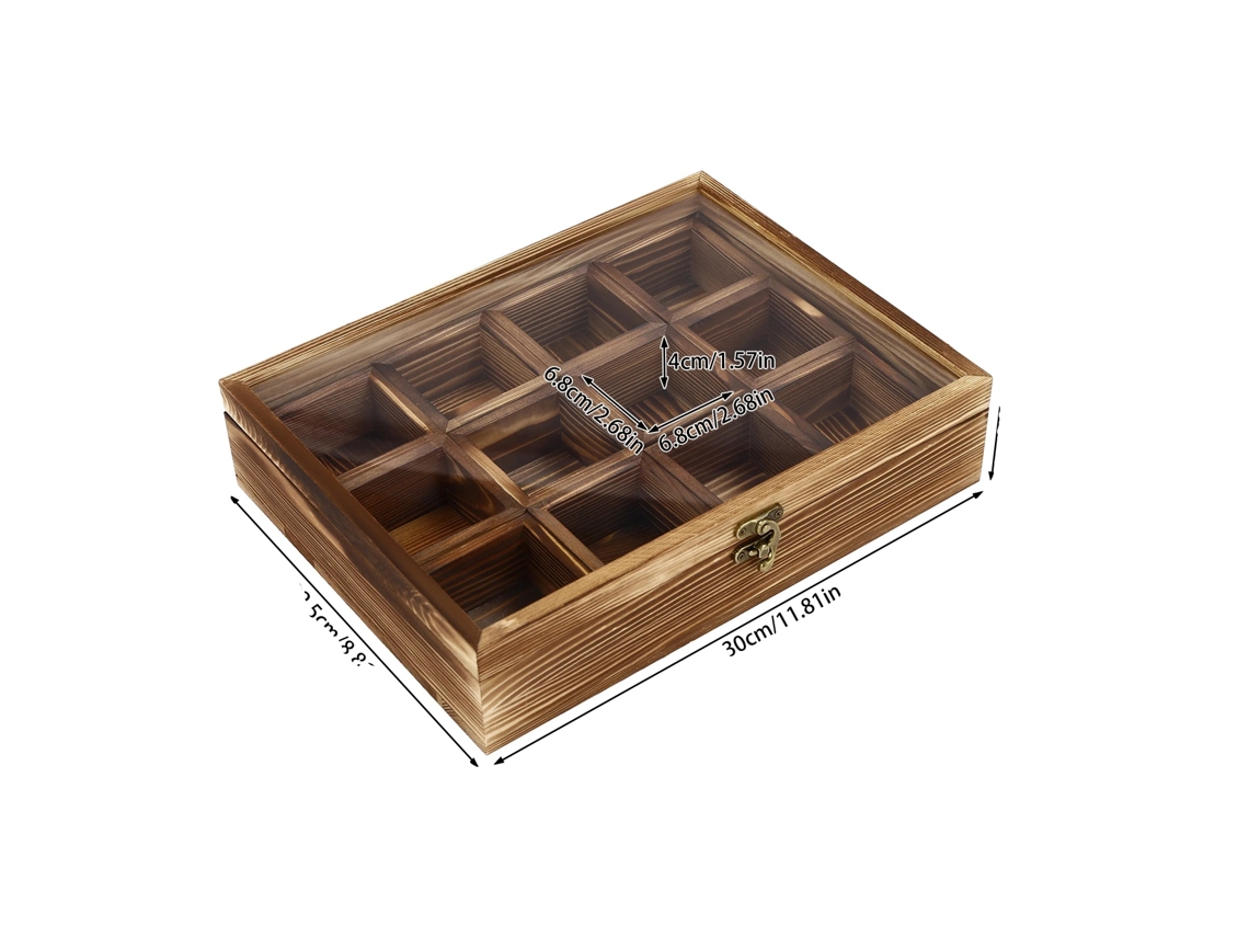 Organizador de especias, 12 compartimentos, diseño de madera con cuchara, marrón OEM