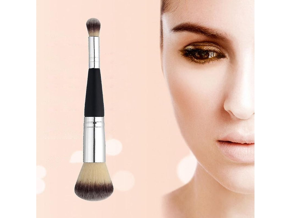 Brocha De Maquillaje Profesional Bifuncional De Madera Con Dos Puntas Para Rostros Planos - Esencial