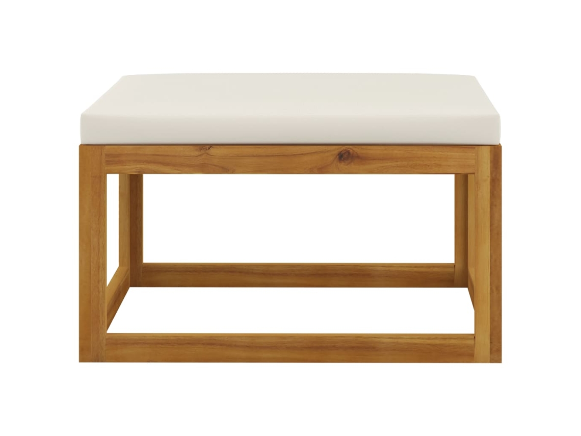 Reposapiés con cojín de madera maciza de acacia blanca y crema Wsd773514 Adorable Home