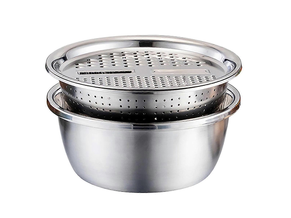 Cesta escurridora multifuncional 3 en 1 de acero inoxidable, cortador de verduras, rallador juliana, bol para ensalada - 26 cm