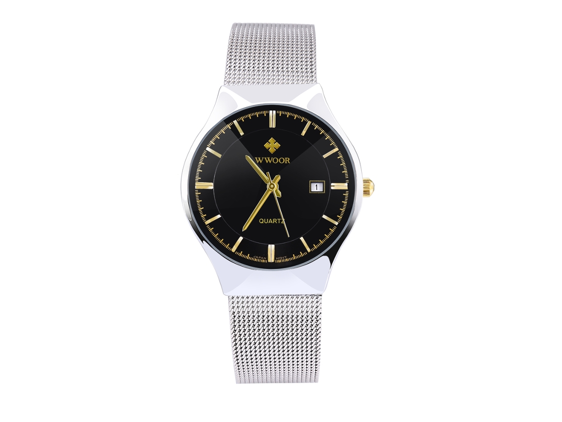 Reloj De Pulsera Analógico Para Hombre De Cuarzo Con Correa De Acero Inoxidable Negro Redondo