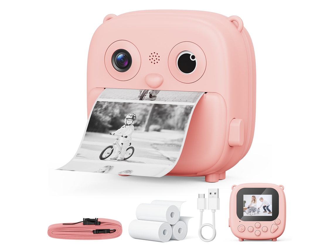 Cámara Polaroid rosa para niños, impresión instantánea + 48 MP + juegos educativos SZIQIQI