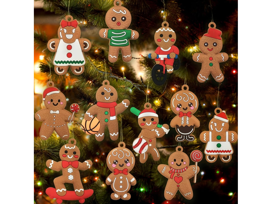 Paquete de 12 figuras de plástico de hombres de jengibre – Adornos navideños de 7,6 cm para el árbol de Navidad