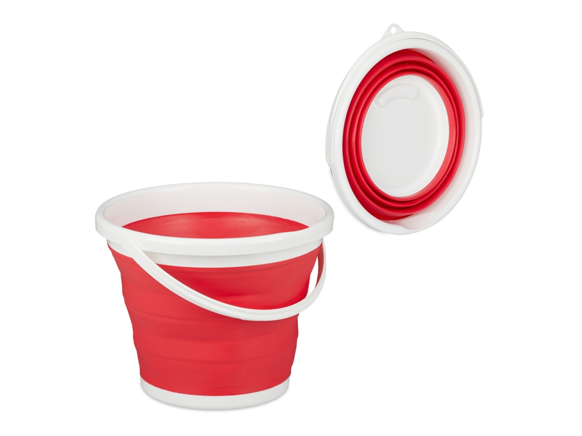 Relaxdays Cubo Plegable Camping, Casa, Coche, Agua, Fregar, Cocina, Barreño, Festival, Pp-tpe, 1 Ud., 10 Litros, Rojo