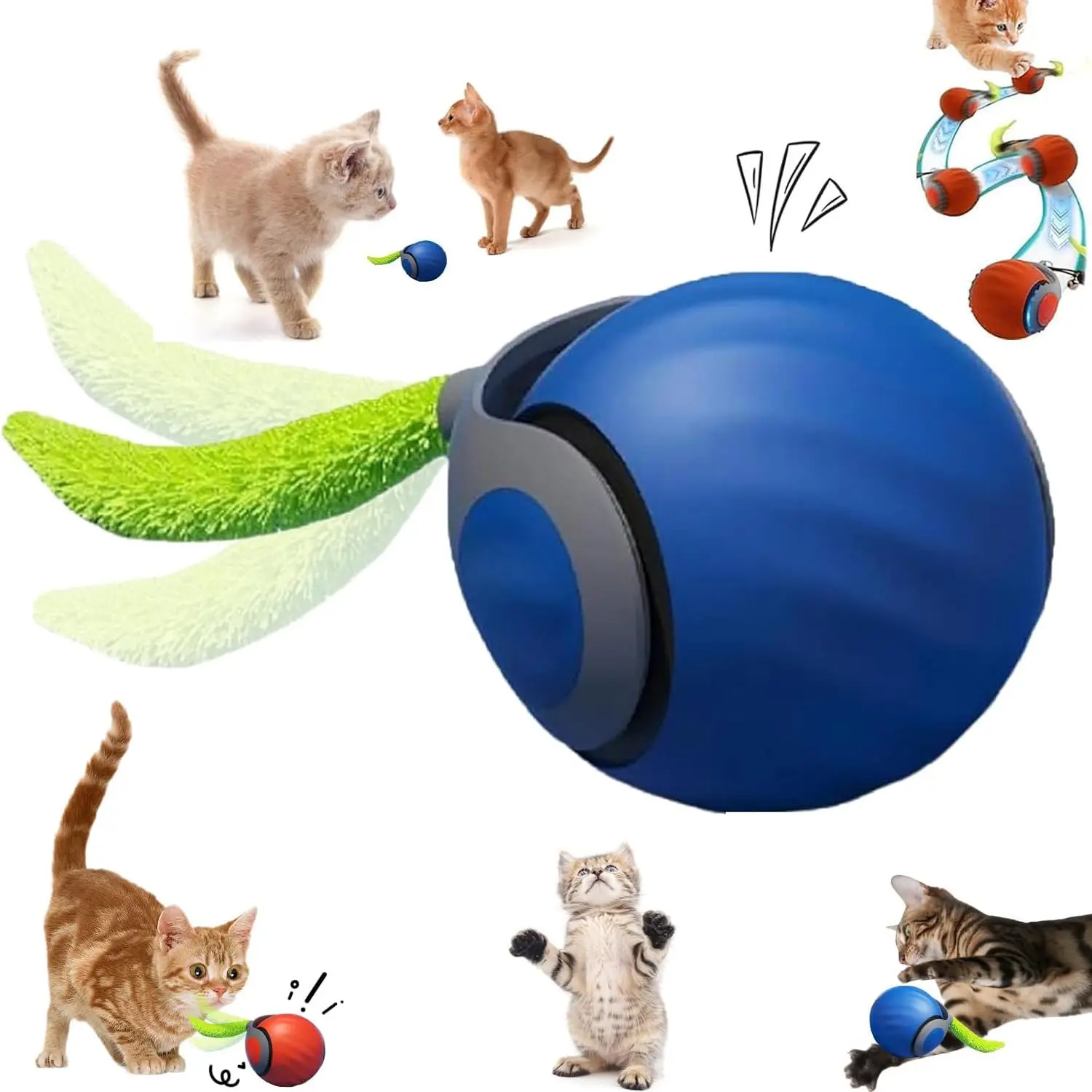 Pelota de juguete interactiva inteligente para gatos, 2 velocidades ajustables/azul Gertiz