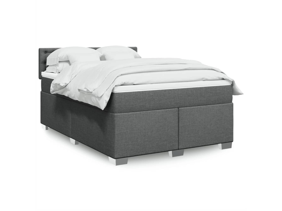 Cama Box Spring Con Colchón Tela Gris Oscuro 140x190 Cm