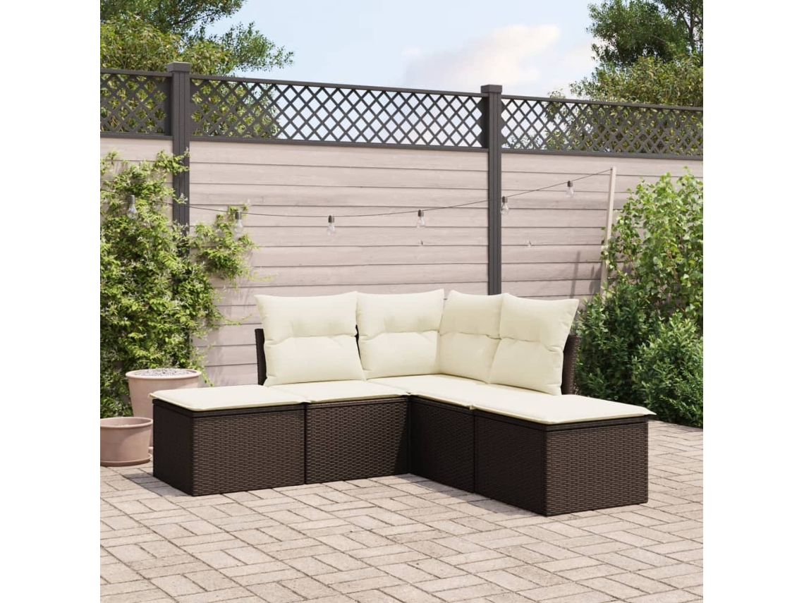 Conjunto de sofá de jardín de 5 piezas con cojines de ratán marrón Lovely Home