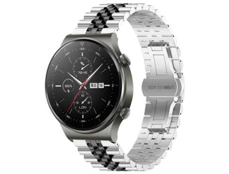 Correa de reloj inteligente para Huawei Watch GT2 Pro/GT 2e Five Bull Half Round Steel Watch Band + herramienta de extracción de correa (plata + ne...