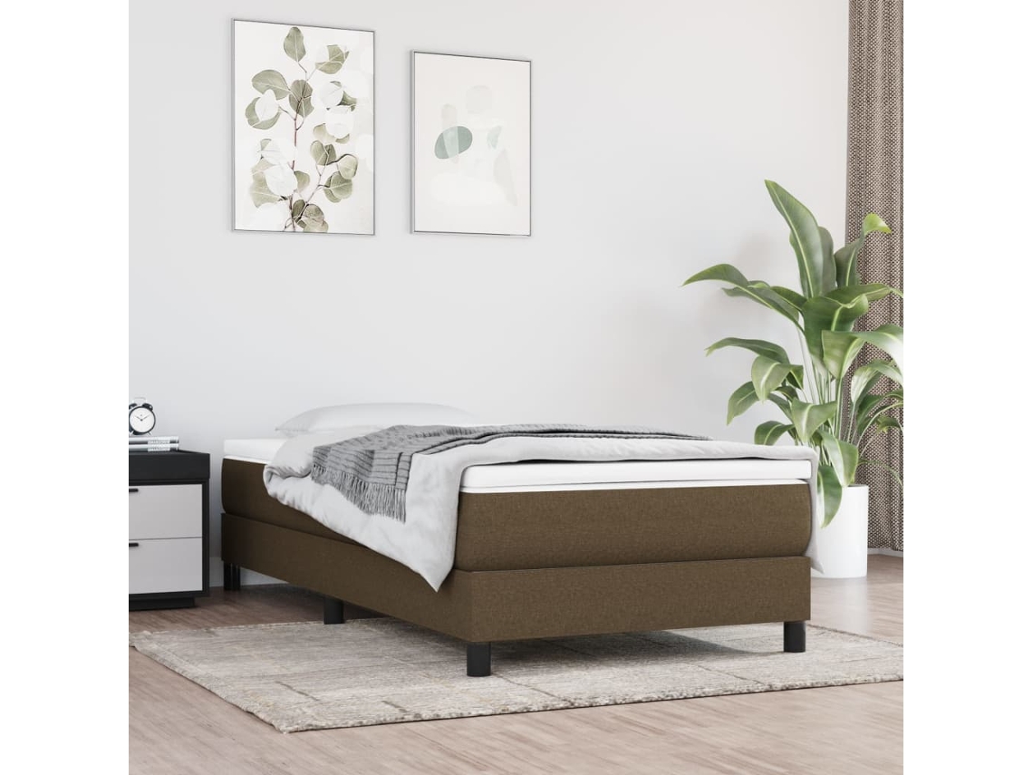 Cama Box Spring Con Colchón Tela Marrón Oscuro 100x200 Cm