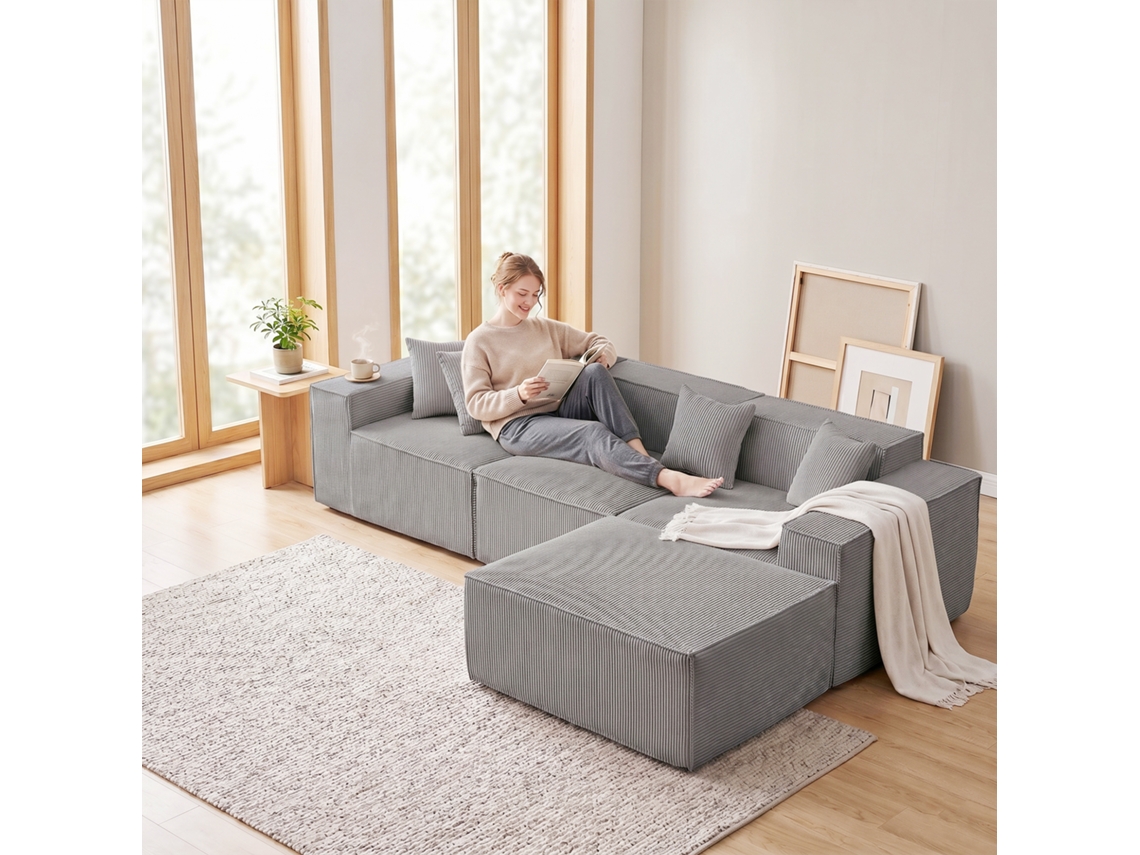 Sofá Esquinero Modular Cloud De 279 Cm, No Requiere Montaje, Color Gris.