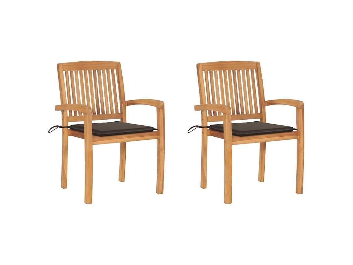 Sillas de jardín con cojines grises Acast. 2 piezas de teca maciza Dkd Home Decor.
