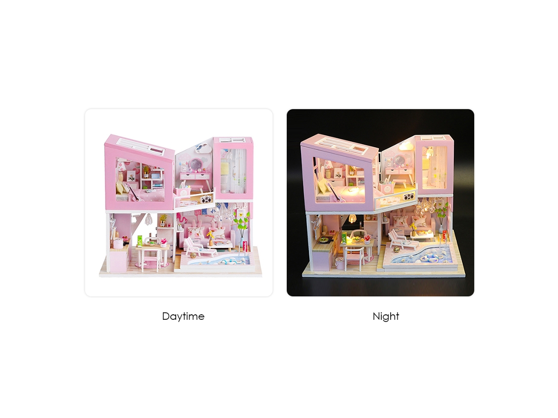 Ats-casa De Muñecas Miniatsura Diy De Madera Con Muebles Y Luz Led Loft Rosa Juguete Creatsivo Regalo Para Niños 14+ Adultos Amigos Familia