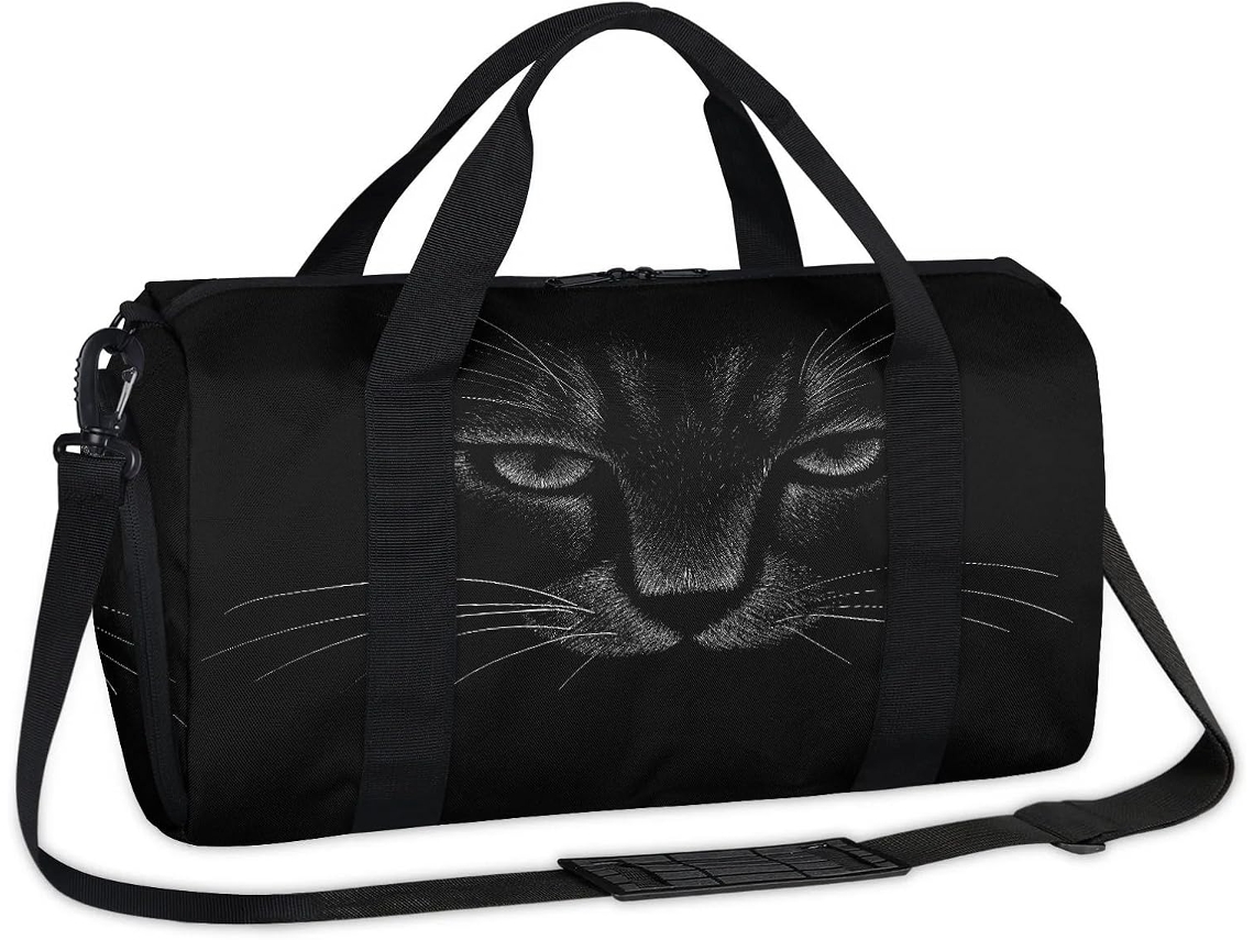 Bolsa Deportiva Negra Estampado Gato Informal Fin Semana Viaje O Para Gimnasio Niños Niñas Hombres Mujeres