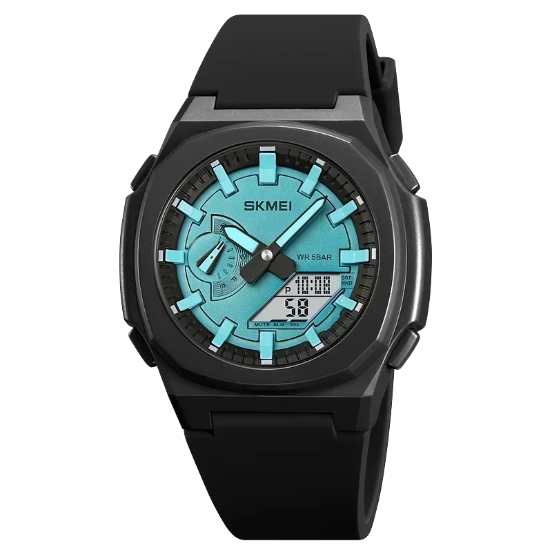 Reloj De Pulsera Impermeable Para Hombre Con Función De Cuenta Atrás, 5 Alarmas Y Visualización De Fecha (azul Claro Y Blanco).