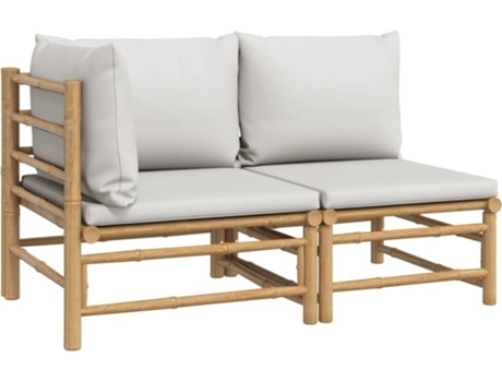Conjunto 2 Set de muebles de jardín VIDAXL bambú y cojines gris claro