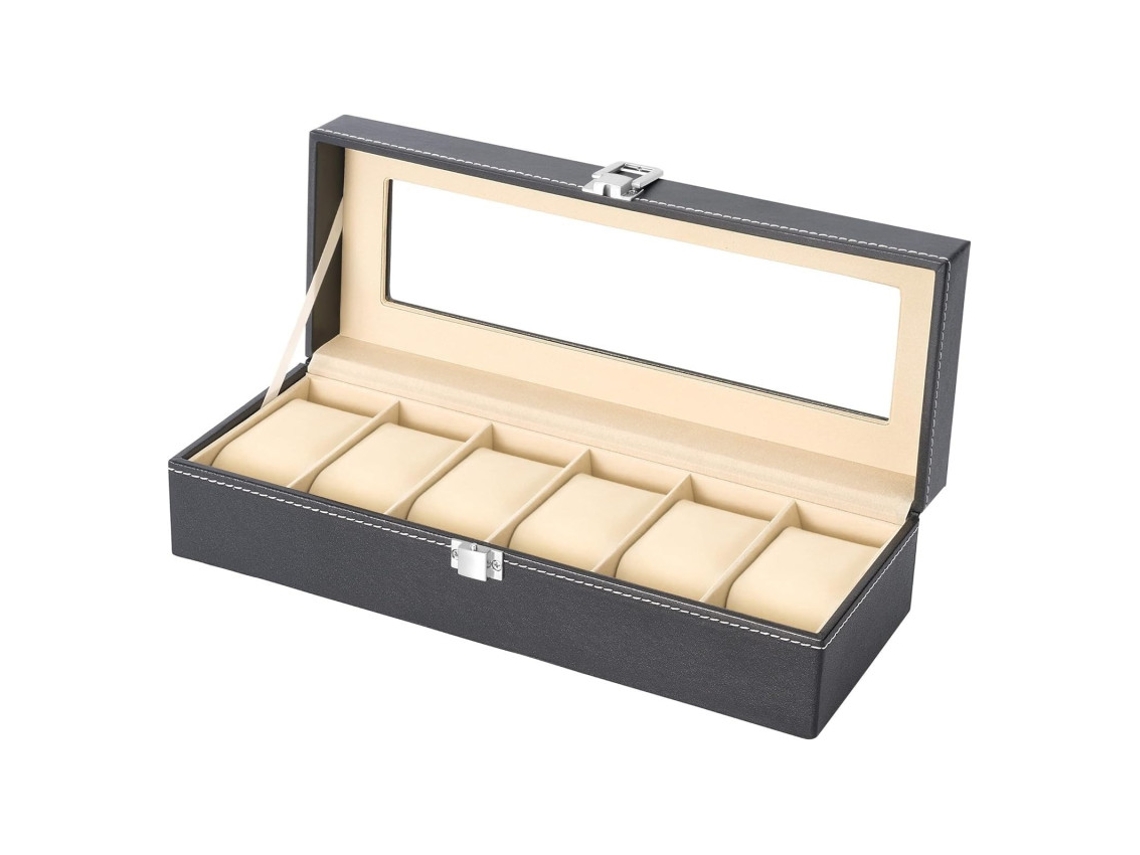 Caja para 6 Relojes con Compartimentos y Cojines Extraíbles Funda de Cristal Piel Sintética 6 Relojes CUICH