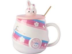 Taza De Café De Cerámica Con Tapa De Conejito Y Cuchara Dorada, Taza Kawaii Para La Leche De La Mañana.