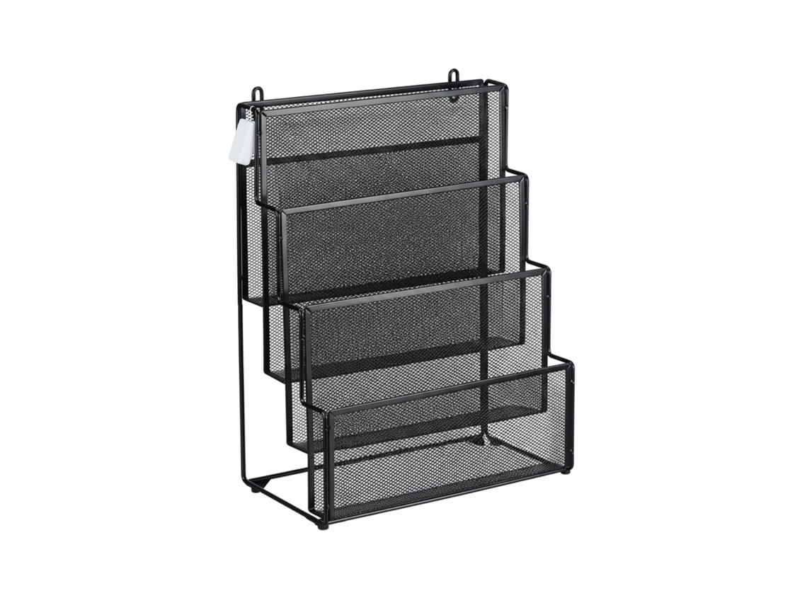 Relaxdays Porta-revistas Em Metal, 4 Compartimentos, Hbt: 43x33x18 Cm, Organizador De Revistas, Preto