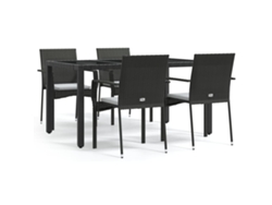 Juego de 5 piezas de comedor de jardín con cojines de mimbre, color negro, EXCLUSIVA DE LA CASA