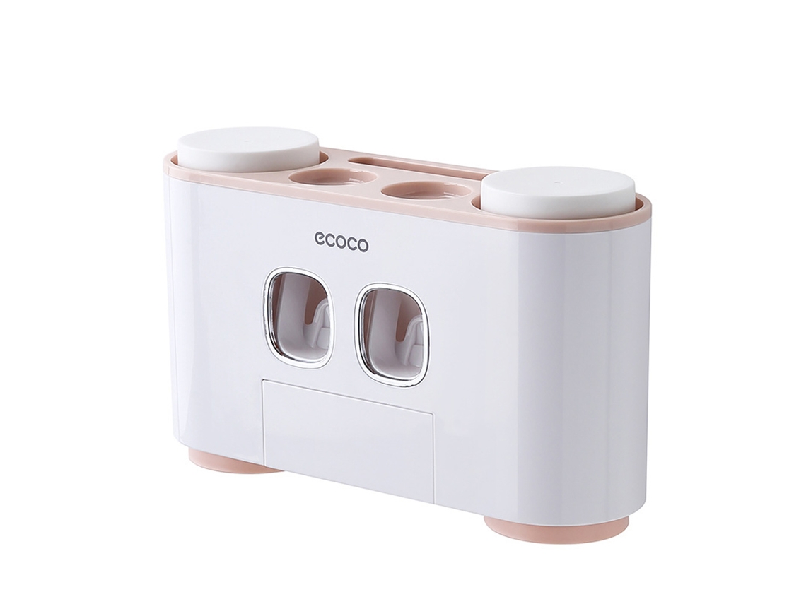 Soporte Rosa Para Cepillos De Dientes Con Dispensador Automático De Pasta Dental Y Vasos.