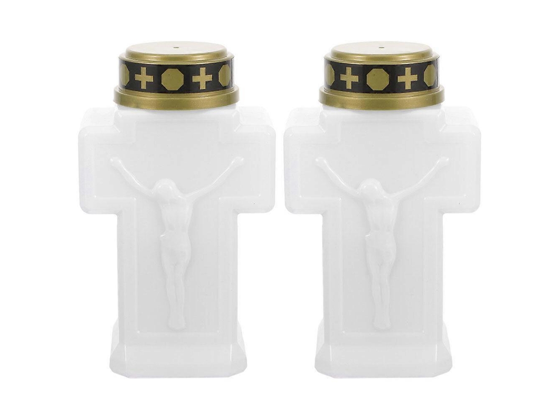 Rebe-2 Piezas Velas Eléctricas Sin Llama Para Jardín Cementerio Recuerdo Luz Amarilla Parpadeante 15,30x9,00x5,50cm Blanco