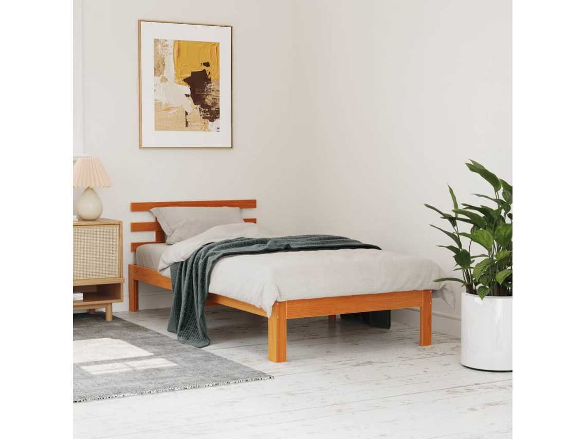 Cama Sin Colchón Madera Maciza De Pino Marrón Cera 100x200 Cm
