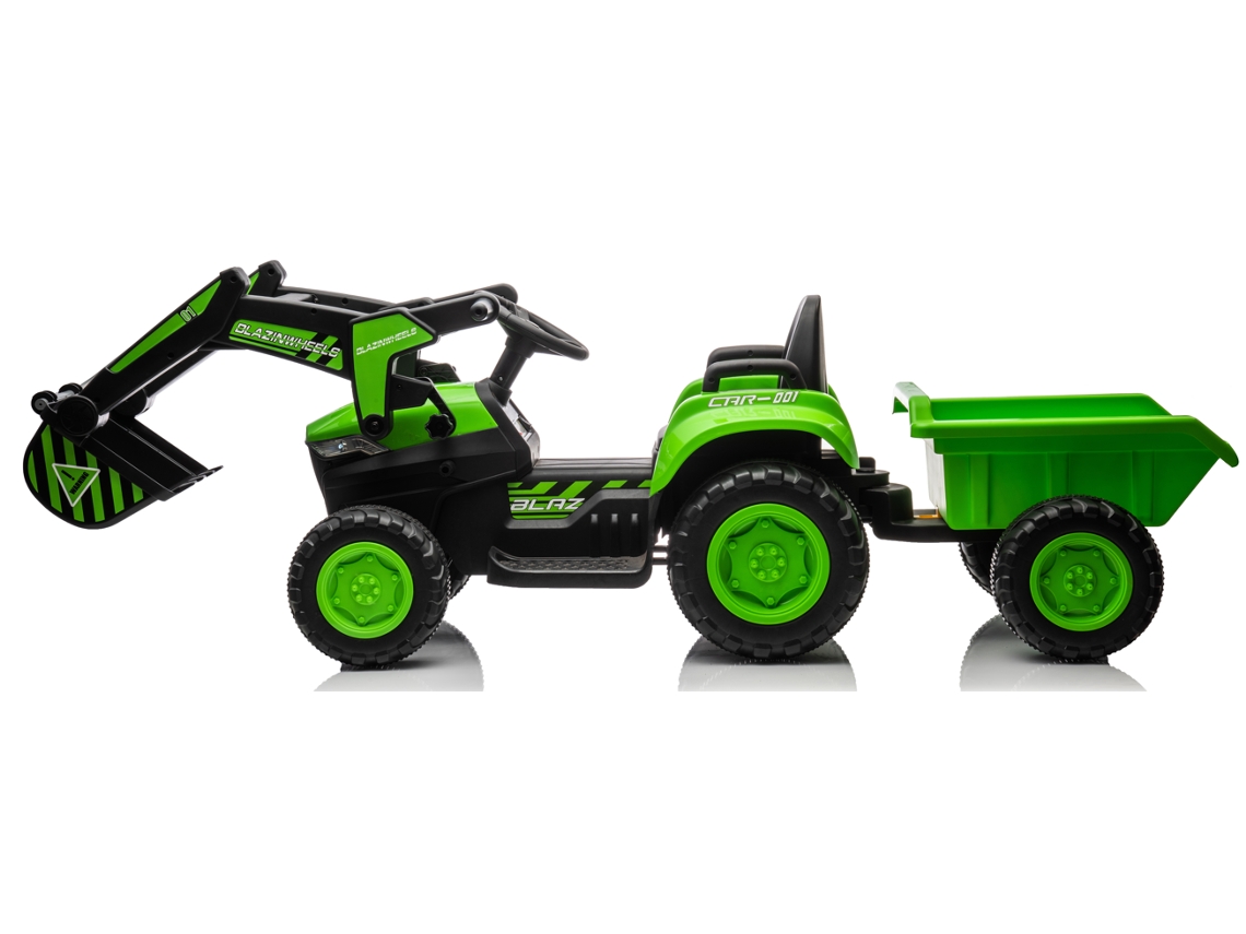 Excavadora eléctrica Ataa Stone para niños con remolque, batería de 12 V, color verde
