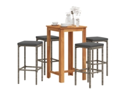 Conjunto de barra de jardín de 5 piezas de acacia maciza/mimbre de polietileno gris DKD Home Decor