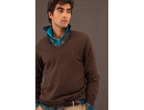 Camiseta de Hombre THROTTLEMAN Escote V Marrón (L)