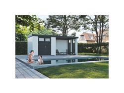 Caseta de Jardin metálica NH7 con Apoyo e Ventanas a la derecha | Blanco / Blanco | (298 x 238) + (284 x 238) - NOVO HABITAT