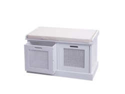 Banco En Madera de Paulownia Blanca Y Mdf Con Cojines Blancos Cajas de Almacenaje 47X75X40Cm Ban04054 MOBIKASA