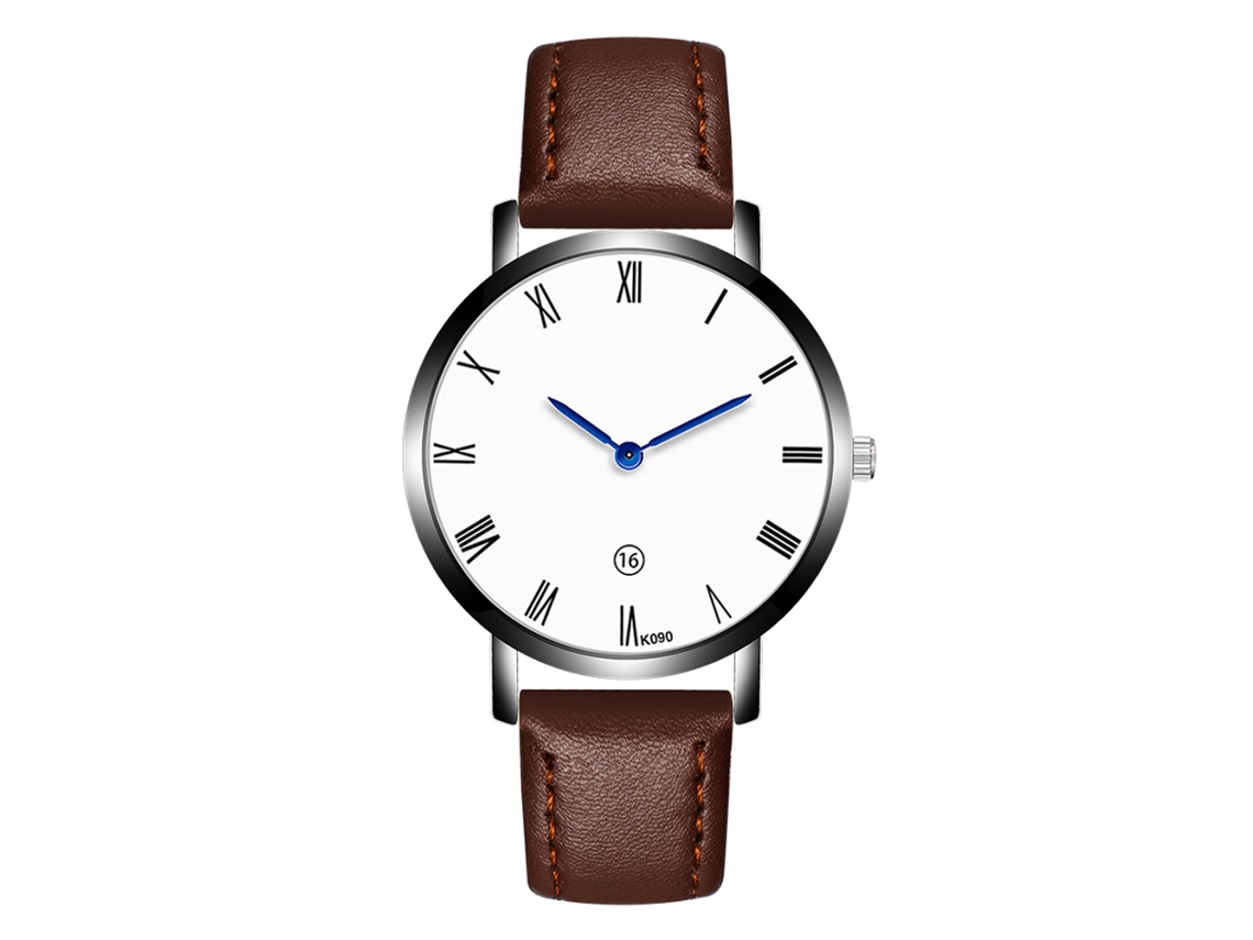 Reloj Hombre De Cuarzo Con Correa De Cuero Pu Dial Romanos Punta Azul Café Oscuro