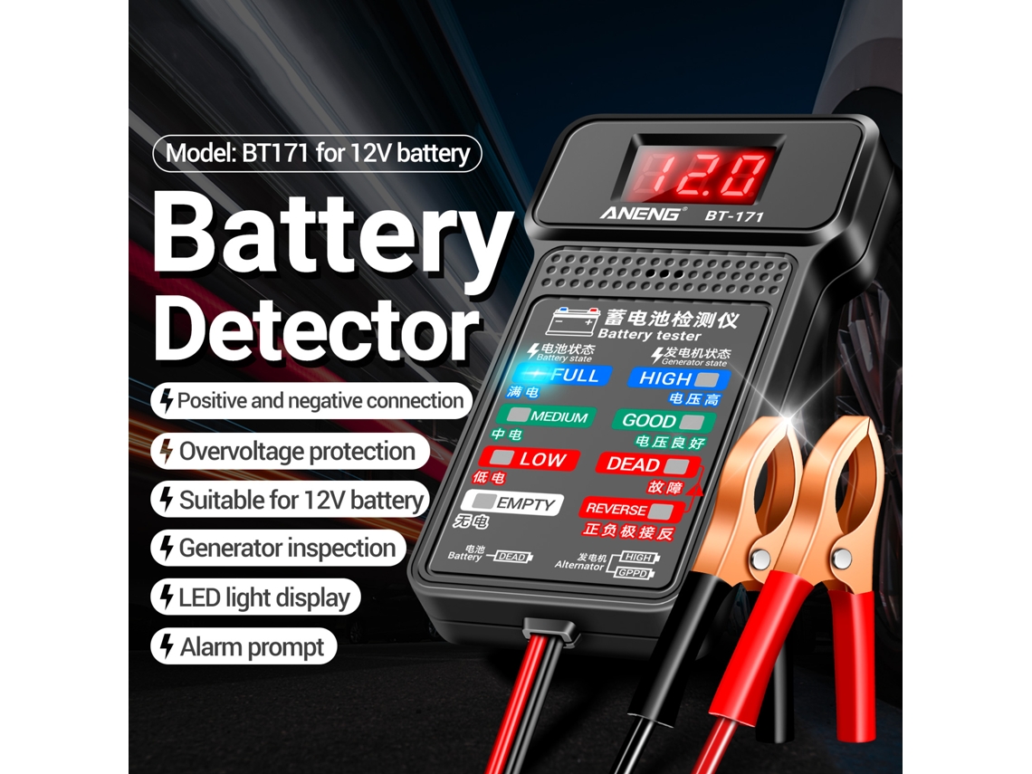 Aneng Bt-171 Probador De Baterías Multifuncional De 12 V Con Pantalla Led De Reversa Para Herramientas Eléctricas De Reparación Automotriz