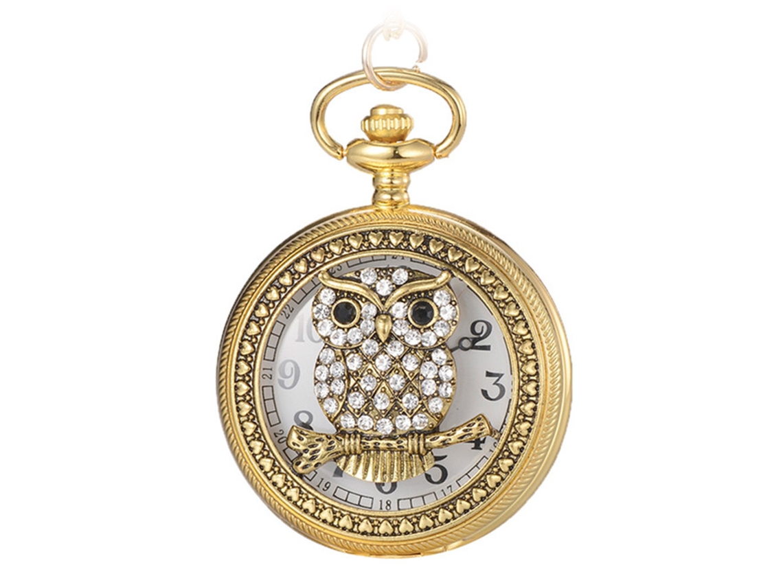 Reloj De Bolsillo Retro De Cuarzo De Aleación Con Diamantes De Imitación, Collar Decorativo Unisex, Diseño De Búho.