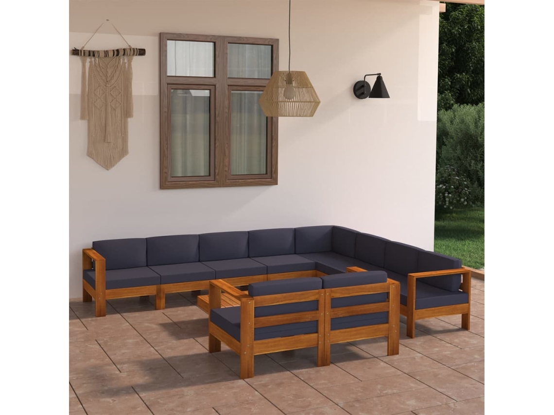 Conjunto de jardín DKD Home Decor de 10 piezas con cojines, acacia gris oscuro