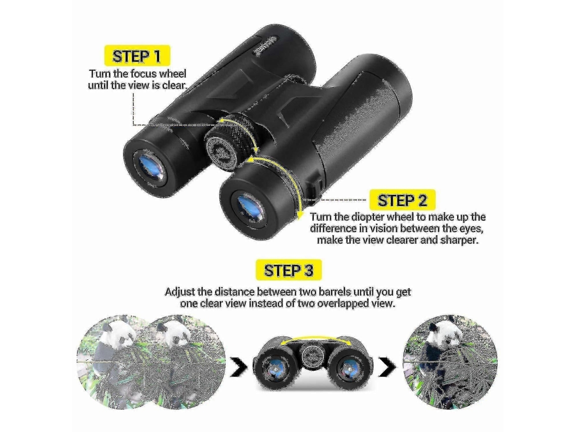 Binoculares 10x42 para adultos con prisma Bak4 FMC, compactos, HD, luz brillante