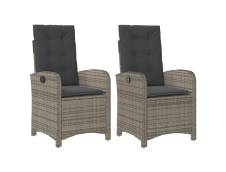 Conjunto 2 Sillones reclinable jardín y cojines VIDAXL ratán sintético gris