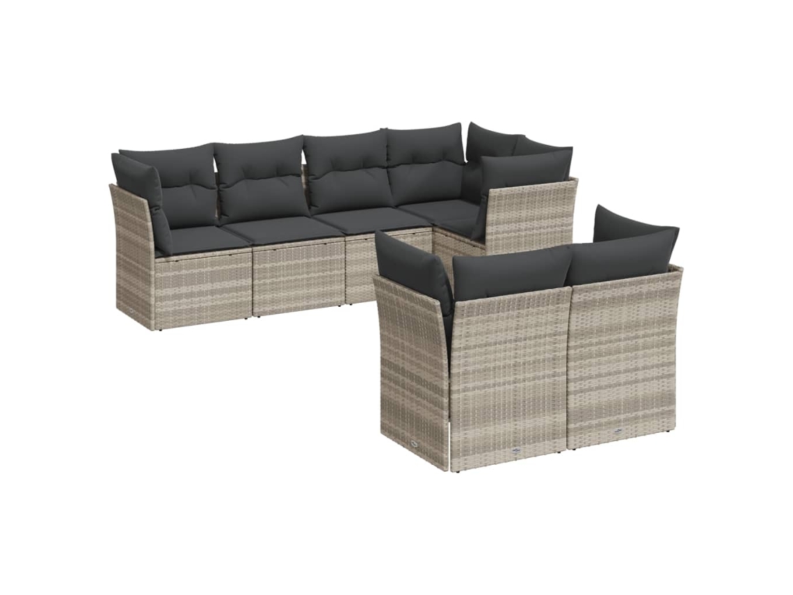 Maison Exclusive - Set De Sofás De Jardín 7 Pzas Con Cojines Ratán Pe Gris Claro