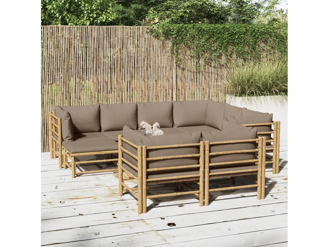 10 unidades Conjunto. Lounge Jardim Bambu Almofadões Cinzento Acastanhado Dkd Decoración Del Hogar