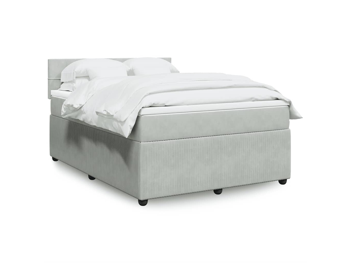 Cama Box Spring Con Colchón Terciopelo Gris Claro 140x190 Cm