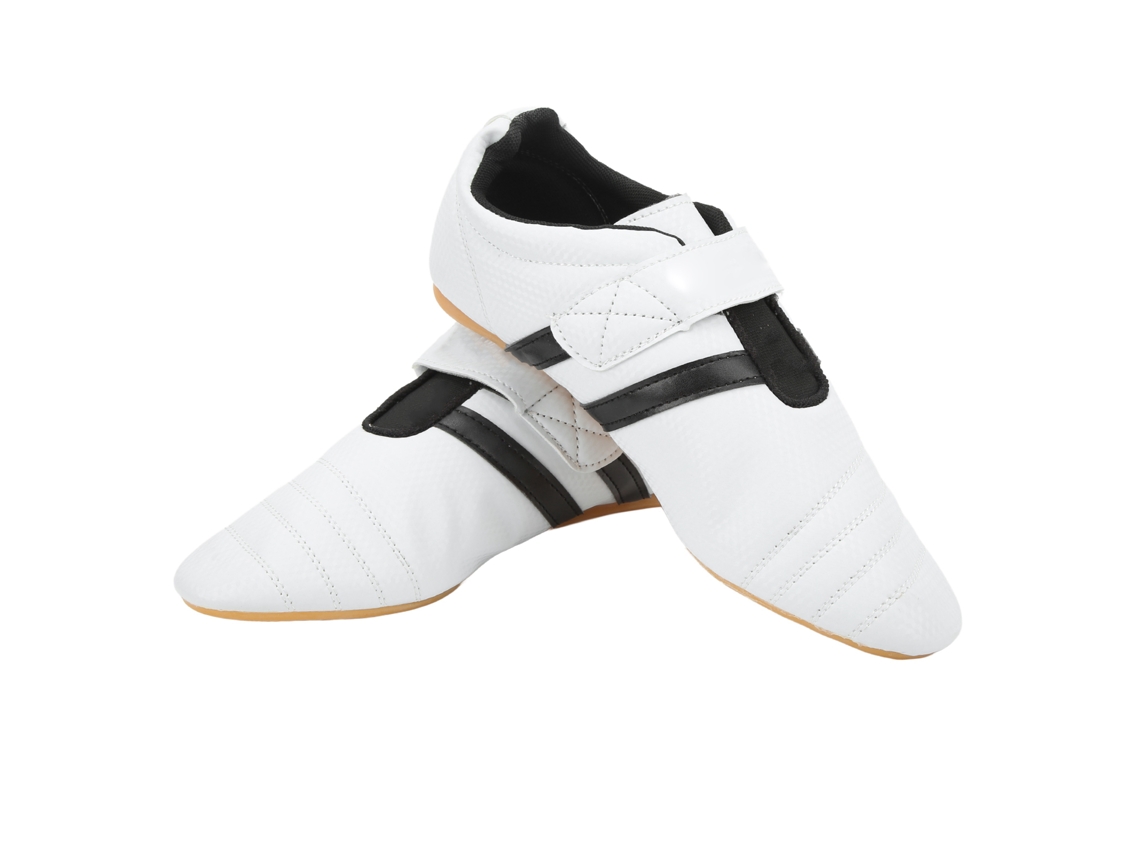 par de zapatillas de Taekwondo para artes marciales, boxeo, karate, kung-fu y tai chi para hombre y mujer, con rayas negras.