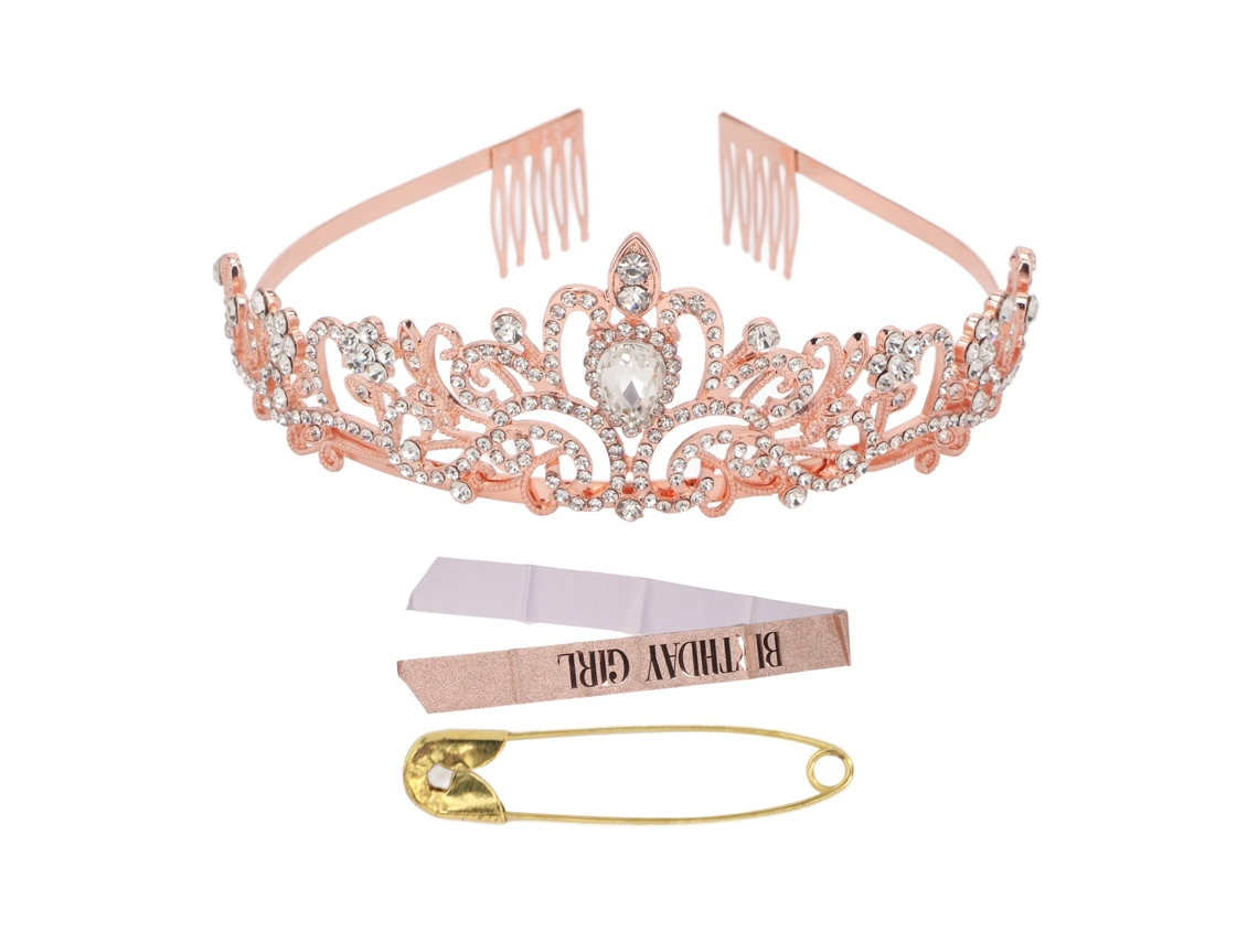 Kit De Faja Y Corona Para Cumpleaños De Niñas Con Glitter Y Piedras Strass Decoraciones De Fiesta Princesa Oro Rosa