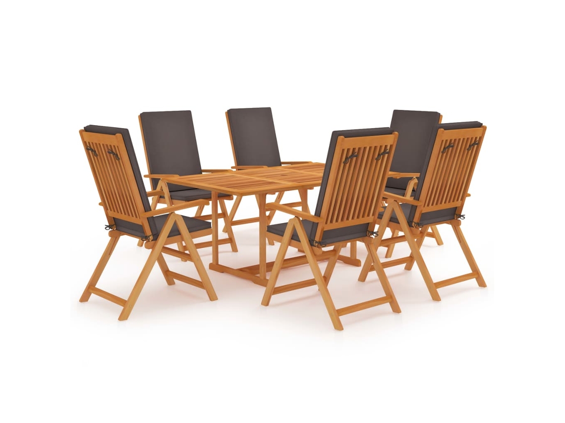 Piezas Conjunto Jantar Jardim Almofadões Cinzentos Teca Maciça Dkd Decoración Del Hogar