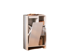 Armario de baño con estante ajustable, diseño que ahorra espacio, color blanco.