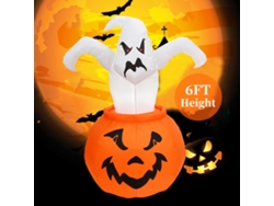 Calabaza Fantasma Inflable De Halloween De 1,8 M Con Led, Accesorio Decorativo Para Exteriores/interiores Con Estacas Y Cuerdas.