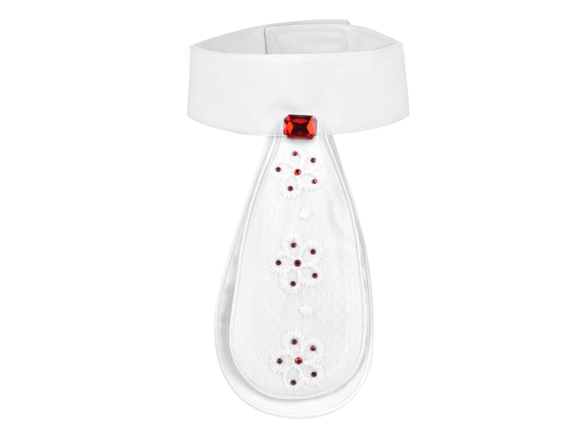 Pajarita Para Cuello De Equitación Infantil Con Diamantes De Imitación Rojos, Accesorio Ecuestre Blanco