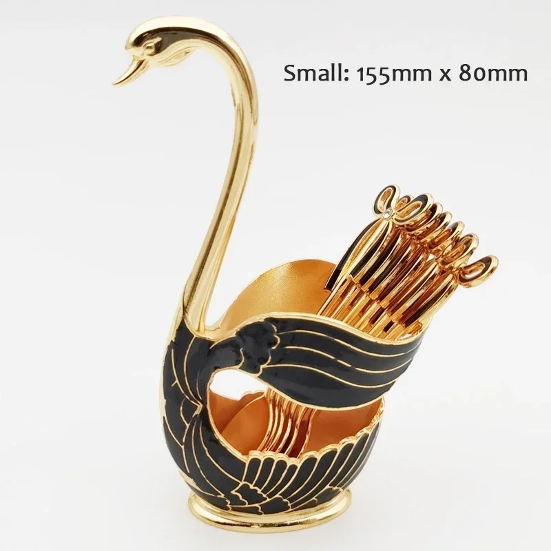 Soporte para cubiertos con forma de cisne, almacenamiento de lujo para cubiertos, elegante decoración de cocina. MDUG (negro, 6 cucharas)