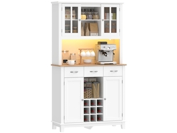 Mueble De Cocina Con Iluminación Led Para Acceder Al Microondas Y Puertas De Cristal Blanco.