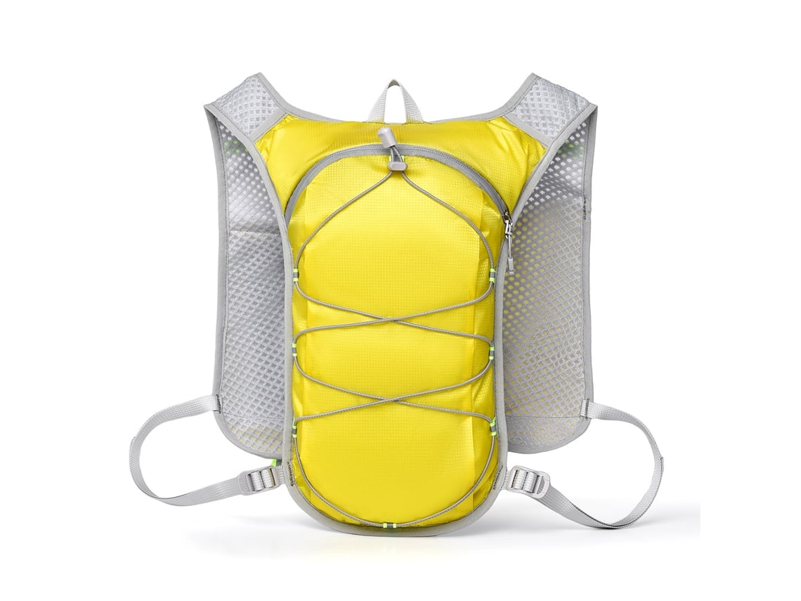 Mochila (amarilla) de gran capacidad, adecuada para ciclismo, montañismo, maratones y senderismo.
