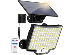Lámpara solar de exterior con 106 bombillas LED, mando a distancia, 4 modos de detección de movimiento y cable extraíble de 5 m*.